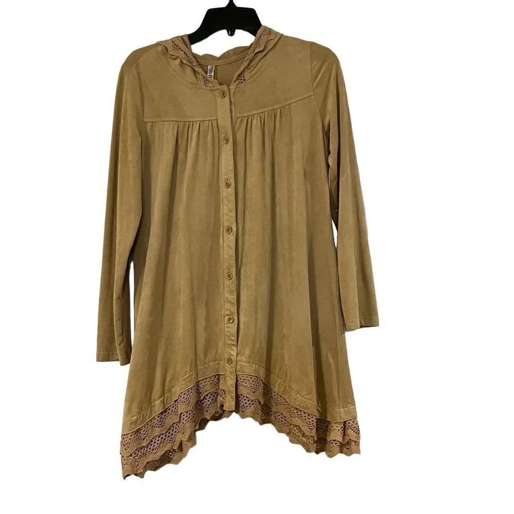 Monoreno Boho Hooded Ruffle & Crochet Dress Size Small